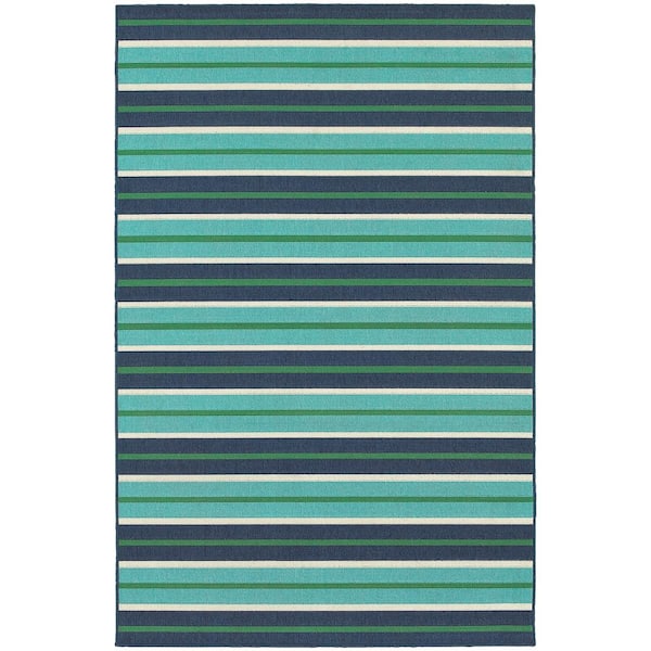 Home Decorators Collection Trolley Aqua/Navy 9 ft. x 13 ft. Indoor/Outdoor Patio Area Rug