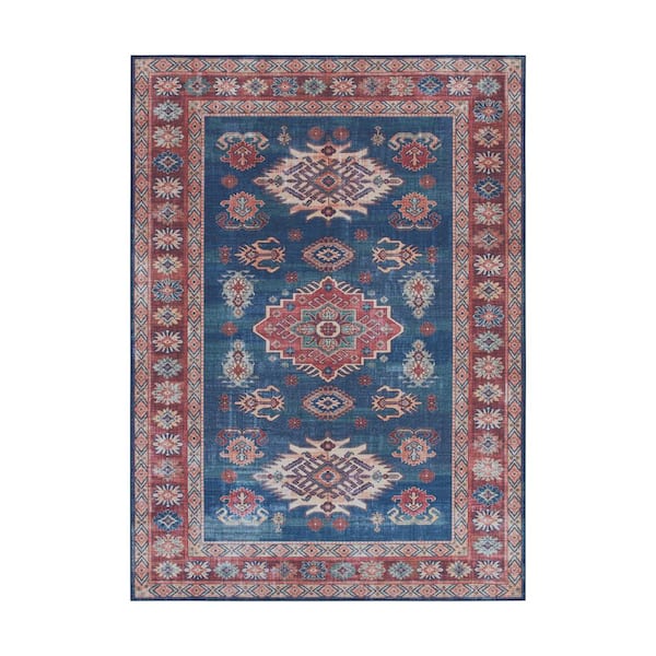 CREATIVE HOME IDEAS Imagine Chenille Billie Blue 5 ft. x 7 ft. Medallion Polyester Area Rug