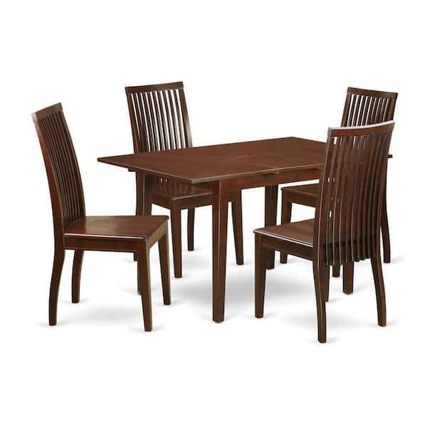 East West Furniture 5-Piece Rectangle Mahogany Finish Solid Wood Top Dining table with 4 Chairs with Lattice Back