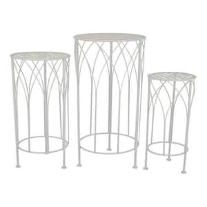 27.5 in. White Round Metal Plant Stand with 1 Tier (Set of 3)