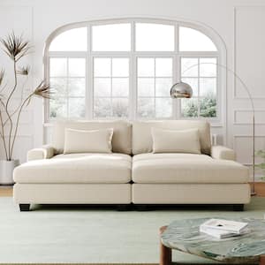 90.6 in. Wide Square Arm Velvet Rectangle Modern Upholstered Sofa in Beige