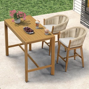 Modern Aluminum PE Rattan Counter Height Outdoor Bar Stool with Back and Beige Cushion (2-Pack)