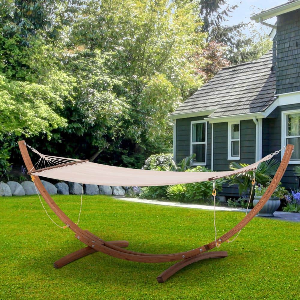 Cream White Cotton Hammock with Bentwood Stand for Indoor/Outdoor Use
