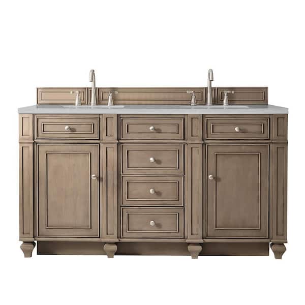 James Martin Vanities Bristol 60 in. W x 23.5 in. D x 34 in. H Double Bathroom Vanity in Whitewashed Walnut with Eternal Serena Quartz Top