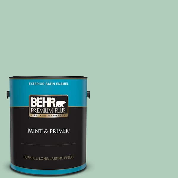 BEHR PREMIUM PLUS 1 gal. #T13-12 Jazzy Jade Satin Enamel Exterior Paint & Primer