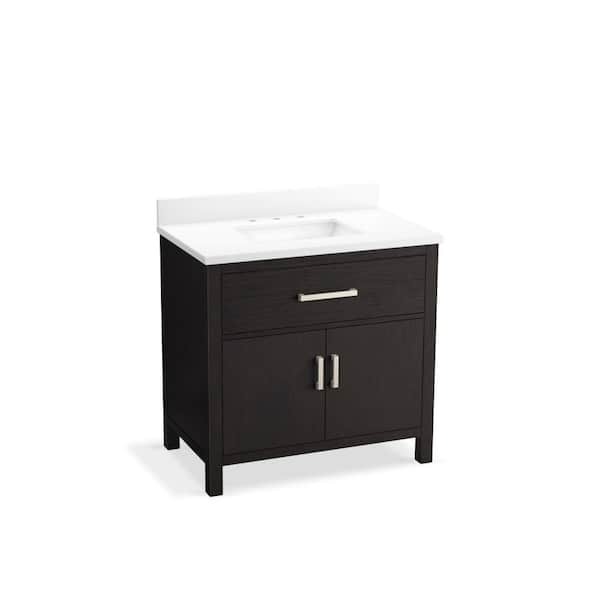 Kresla 36.97in. Single Sink Freestanding Carbon Oak Bath Vanity with White Quartz Top Assembled