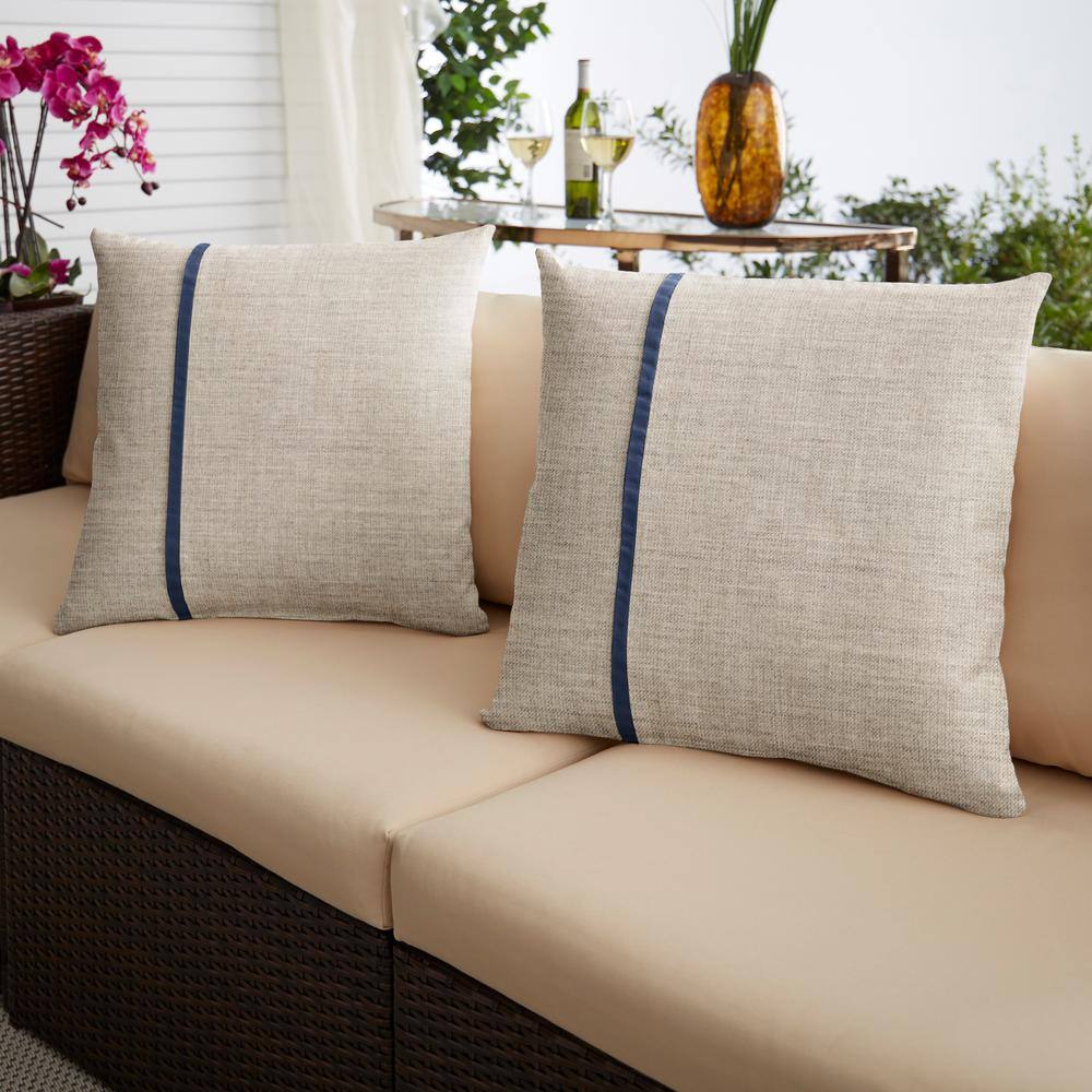 Set of 2 Cast Silver and Navy Polyester Square Throw Pillows