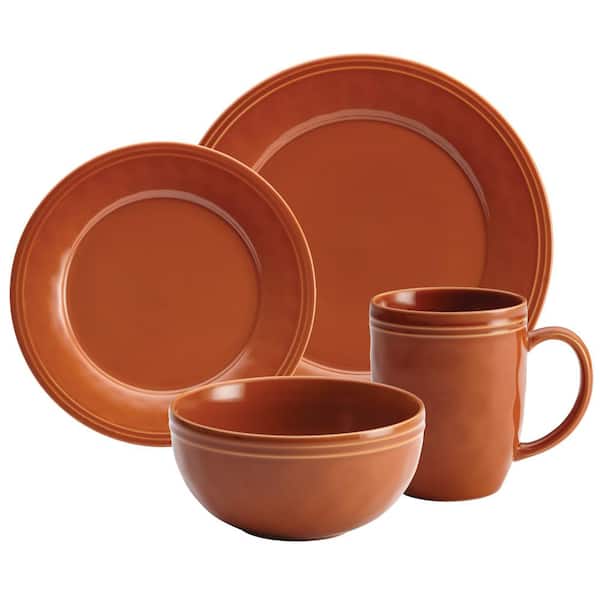 Rachael Ray Cucina 16-Piece Casual Pumpkin Orange Stoneware Dinnerware Set (Service for 4)
