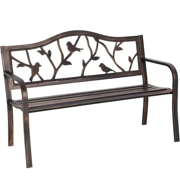 Unbranded 50.5 in. Bronze Metal Outdoor Bench with Backrest and Armrests