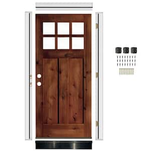 DIY RTA Kit 32in.x80in. Alder Right-Hand/Inswing 6-Lite Clear Glass Red Chestnut Stain Wood Ready To Assemble Front Door