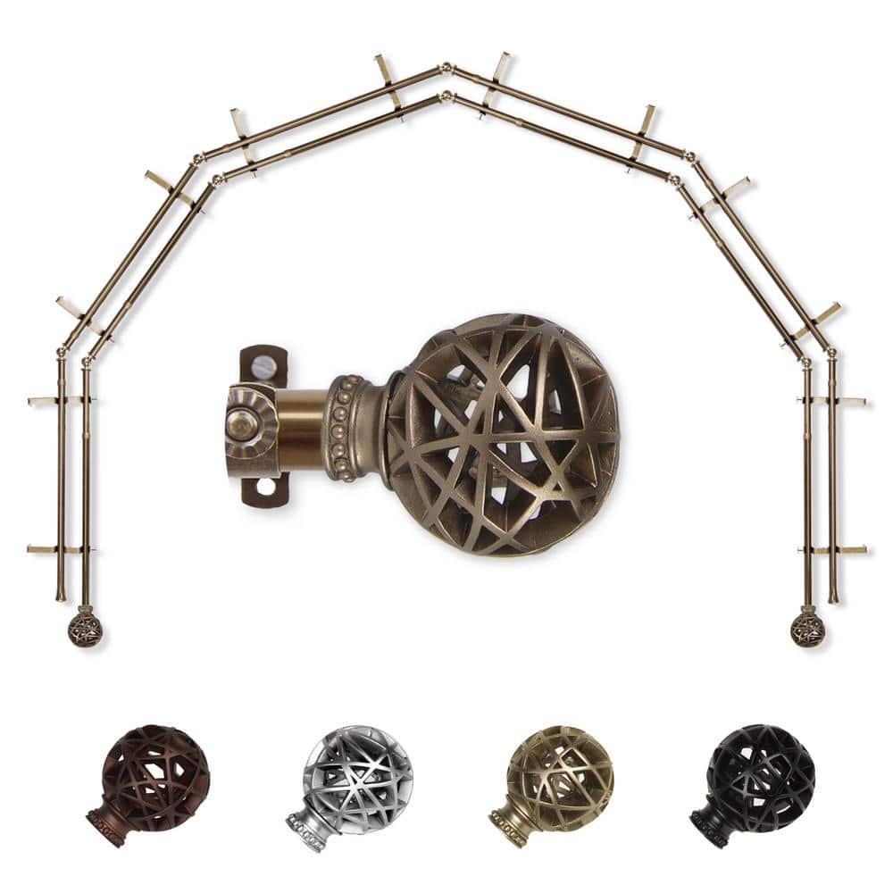 "13/16"" Dia Adjustable 6-Sided Double Bay Window Curtain Rod 28 to 48"" (each side) with London Finials in Antique Brass" price history on PriceWatchPro