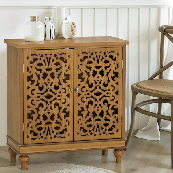 PHI VILLA Wood Hollow-Carved Cabinet with 2-Door