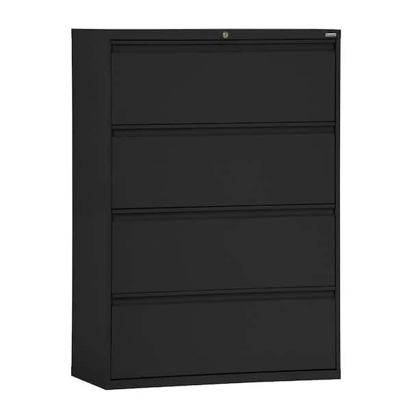 Sandusky 800 Series 36 In W 4 Drawer Full Pull Lateral File Cabinet In Black Lf8f364 09 The Home Depot
