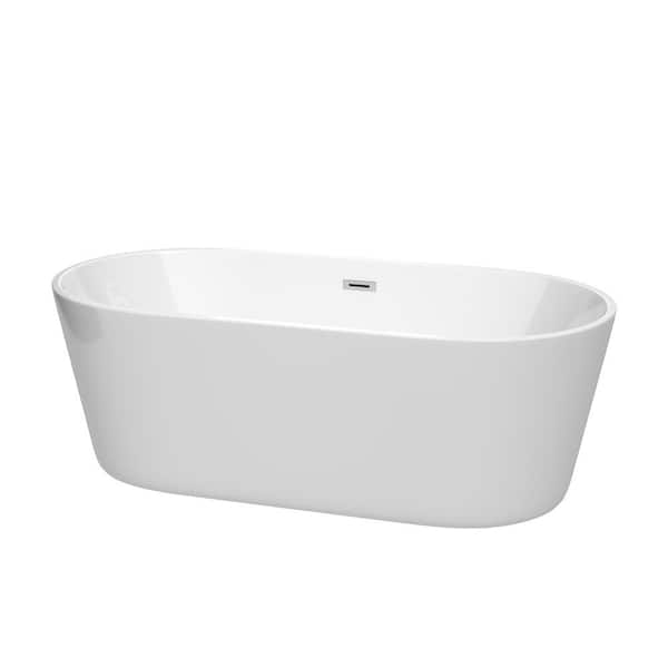 Wyndham Collection Carissa CD 67 in. x 31.5 in. Soaking Bathtub with Center Drain in White with Polished Chrome Trim