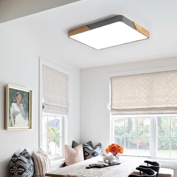 HUOKU Lumin 34.7-in. Integrated LED Wood and Gray Flush Mount