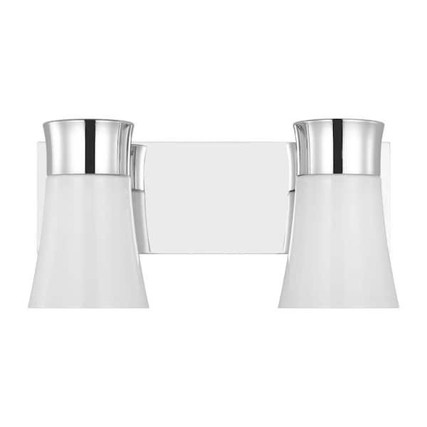 SCOTT LIVING Roy 14.5 in. 2-Light Chrome Medium Vanity Light with Milk Glass Shades