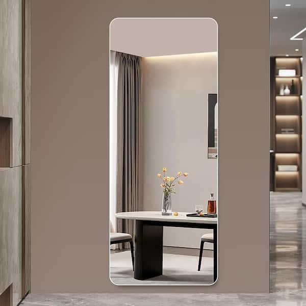 Qidian 15 in. W x 60 in. H Rectangular Frameless Wall Mounted/Freestanding Bathroom Vanity Mirror in Silver