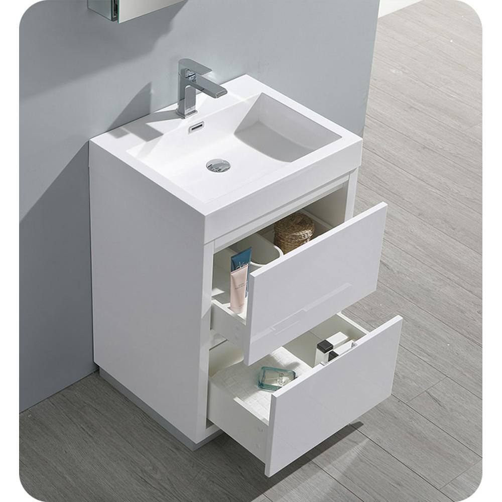 Valencia 24" Glossy White Modern Free Standing Vanity with Acrylic Sink