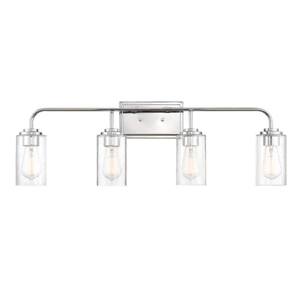 Logan 32 in. 4-Light Chrome Transitional Vanity Light with Clear Seedy Glass Shades