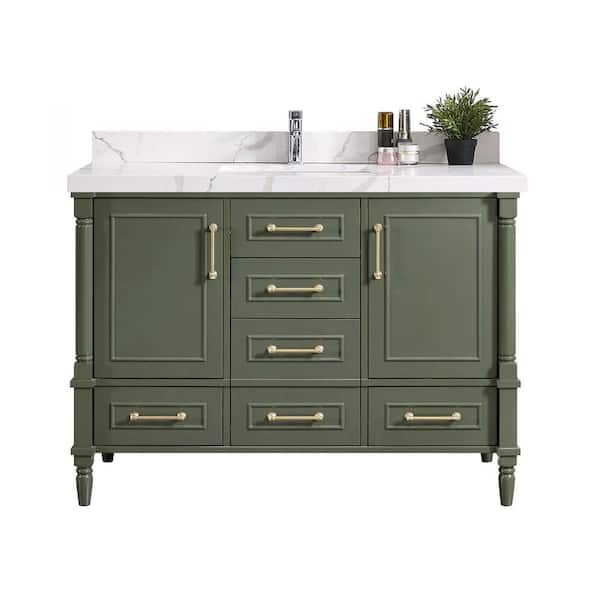 Willow Collections Hudson 60 in. W x 22 in. D x 36 in. H Single Sink Bath Vanity in Pewter Green with 2 in Calacatta Quartz Top