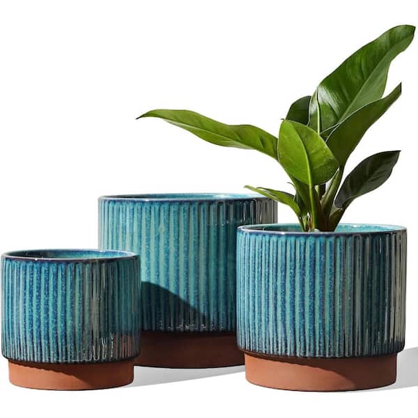 8/6.7/5.5 Inch Cylinder Flower Pots, Ceramic Planters with Drainage Holes Indoor/Outdoor Use