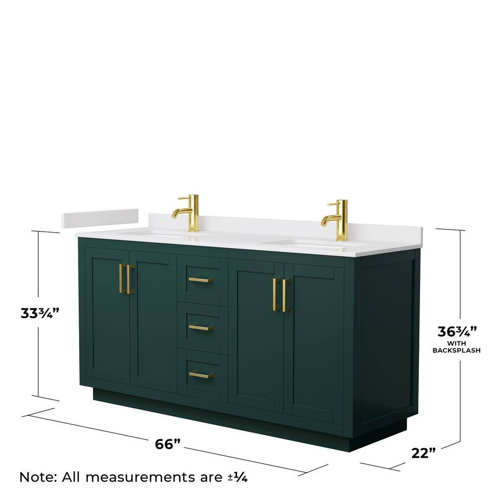 Miranda 66'' Green Double Freestanding Bathroom Vanity with Gold Trim