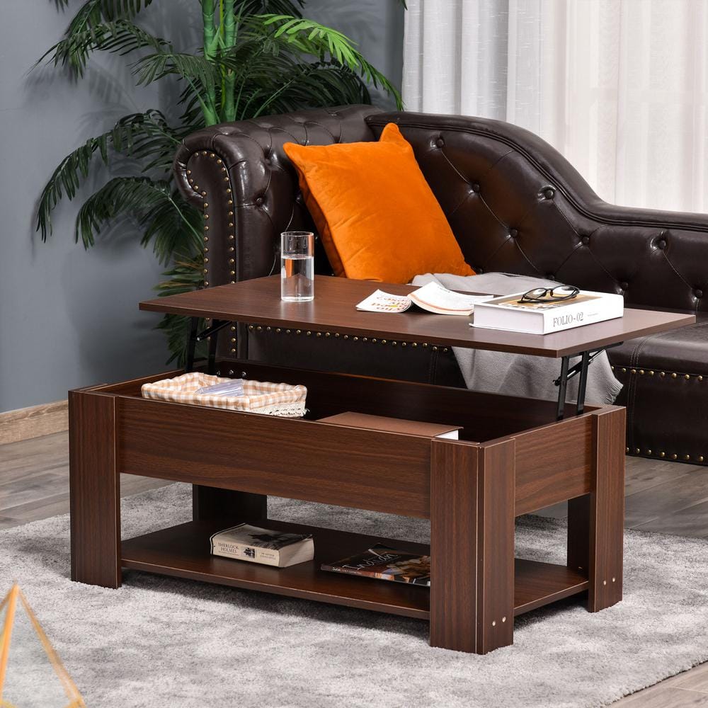 Modern Rectangular Lift-Top Coffee Table with Hidden Storage, Brown