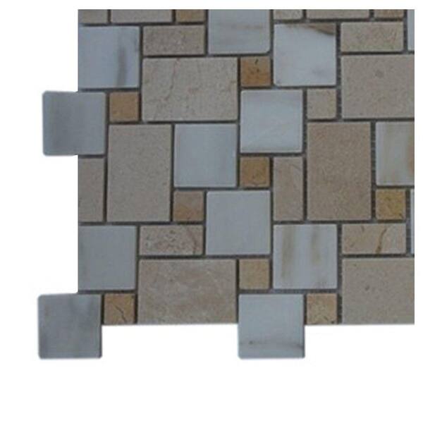 Splashback Tile Parisian Pattern Calcutta Blend Marble Mosaic Floor and Wall Tile - 3 in. x 6 in. x 8 mm Tile Sample