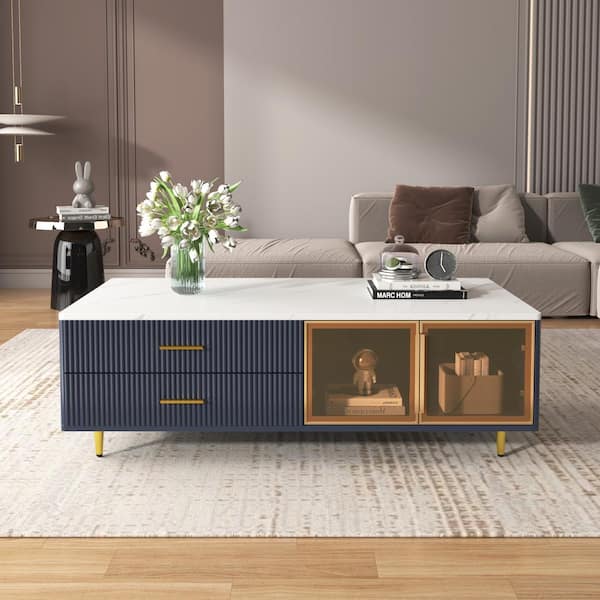 Harper & Bright Designs 47.2 in. Navy Blue Rectangle MDF Coffee