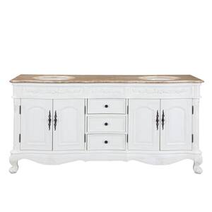 72 in. W x 22 in. D Vanity in Antique White with Vanity Top in Travertine with White Basin