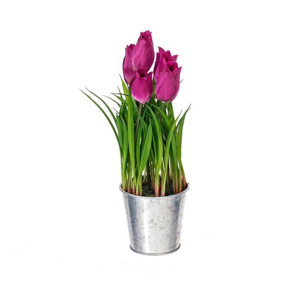 10.5" Assorted Artificial Tulips in Metal Pots Set