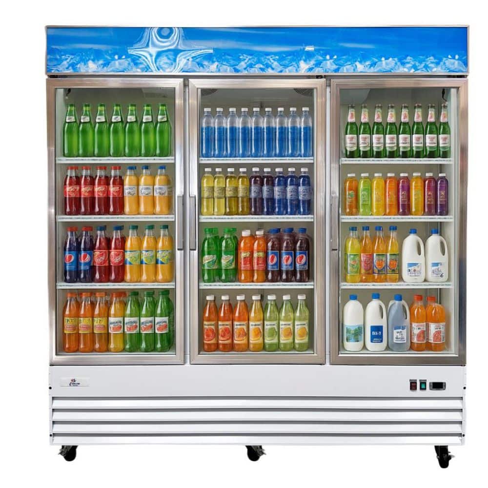 78.3 in. W 53 cu. ft. Three Doors Reach In Commercial Refrigerator Merchandiser in Stainless Steel with White Coating