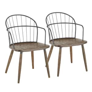 Riley Dark Walnut Wood and Black Metal Arm Chair (Set of 2)