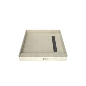 Redi Trench 48 in. L x 48 in. W Single Threshold Alcove Shower Pan Base with Right Drain and Brushed Nickel Drain Grate