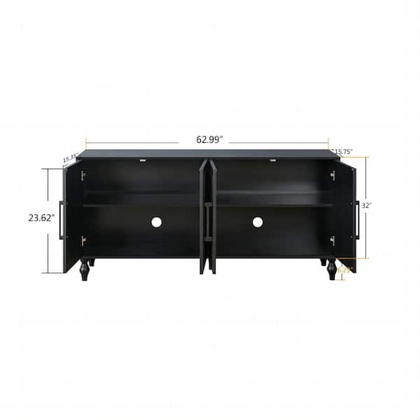 Black MDF 62.99 in. Vintage Carved 4-Doors Sideboards