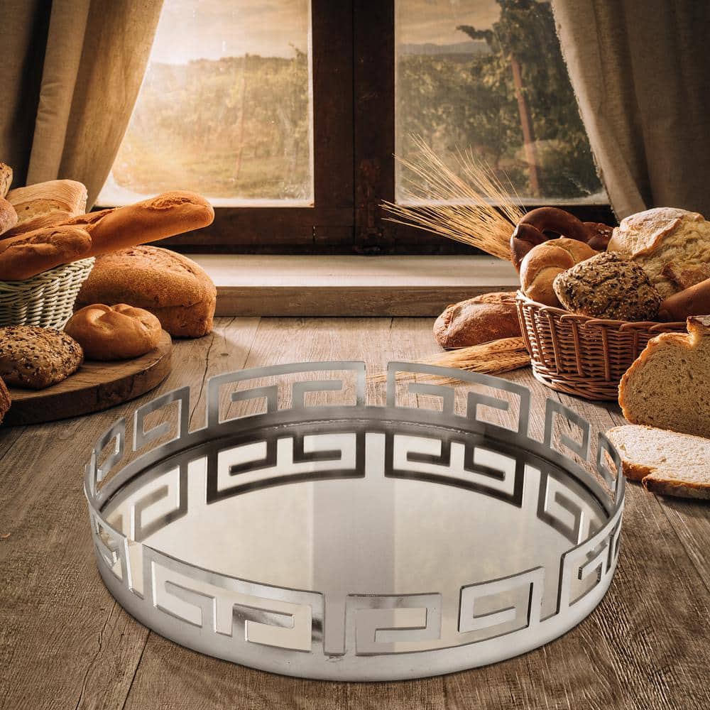 Elegant Silver Mirror Round Decorative Tray