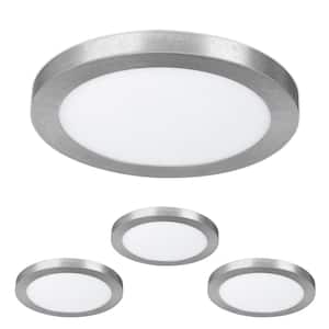 11 in. Dimmable Nickel Integrated Color Selectable LED Edge-Lit Round Flat Panel Ceiling Flush Mount (4-Pack)