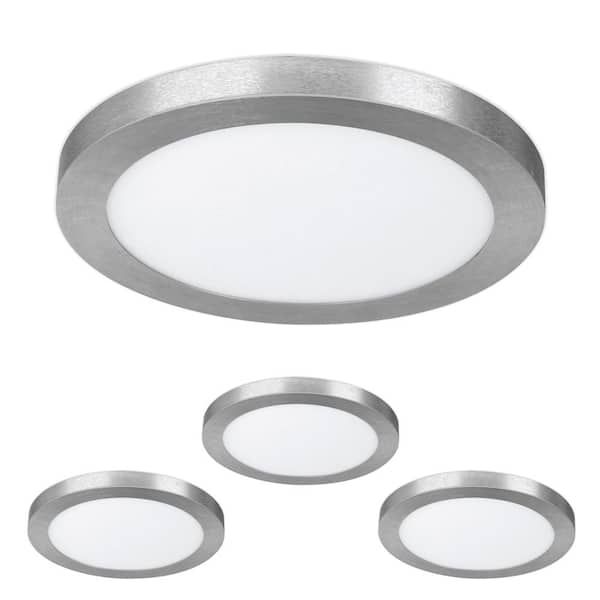 Feit Electric 11 in. Dimmable Nickel Integrated Color Selectable LED Edge-Lit Round Flat Panel Ceiling Flush Mount (4-Pack)
