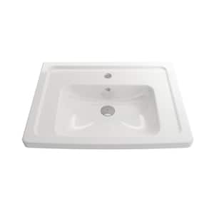 Taormina White 26.25 in. 1-Hole Fireclay Rectangular Wall-Mounted Sink with Overflow