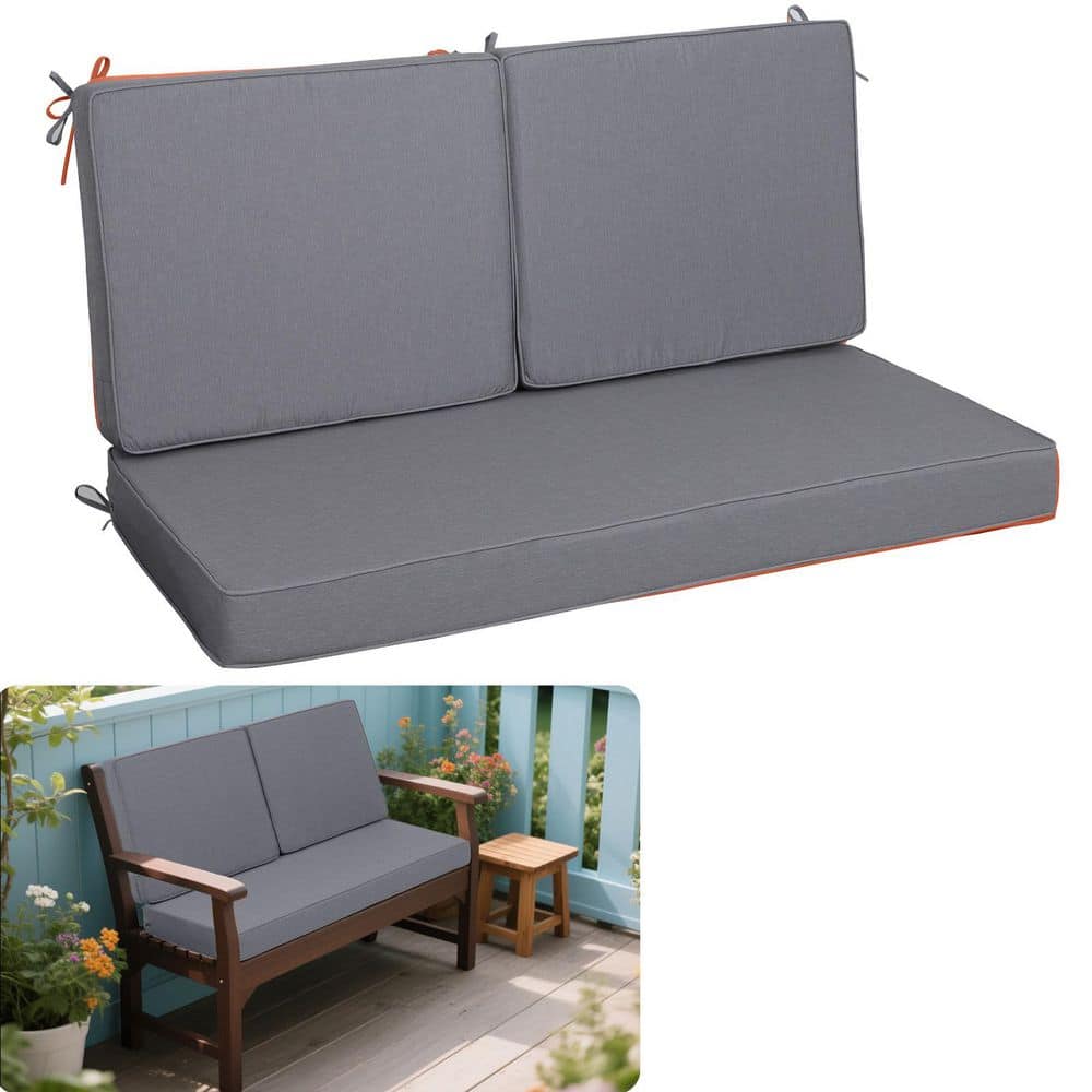 Outdoor Loveseat Cushion Set, 48 in. x 24 in., Waterproof Fade-Resistant Patio Cushions with Ties Gray 1 price history on PriceWatchPro
