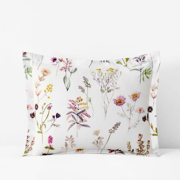 Company Cotton Blooming Garden Sateen White Multi Standard Sham