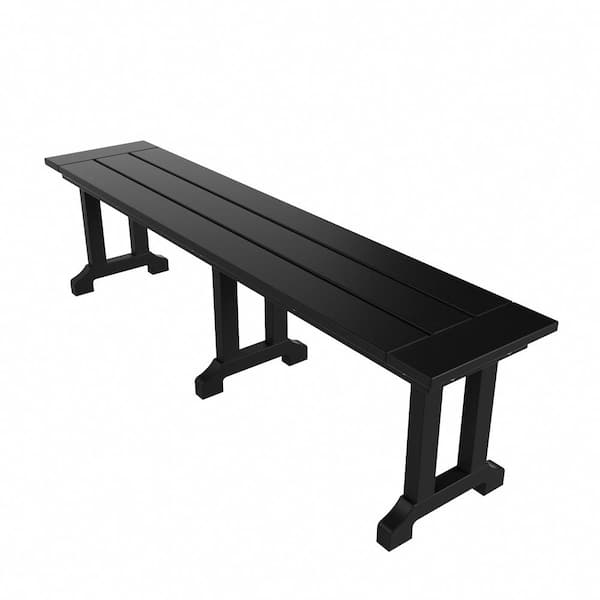 WESTIN OUTDOOR Hayes 65 in. Backless HDPE Plastic Trestle Outdoor Dining 2-Person Patio Garden Bench in Black