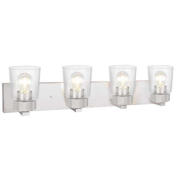 Aspen Creative Corporation 4-Light Brushed Nickel Vanity Light with Clear Glass Shade