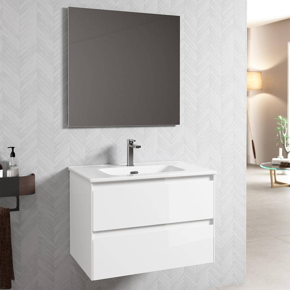 Glossy White Wall-Mounted Single Basin Vanity