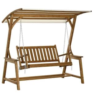 2-Person Seats Outdoor Wood Patio Swing Chair with Oversized Canopy and Sturdy Metal Chains
