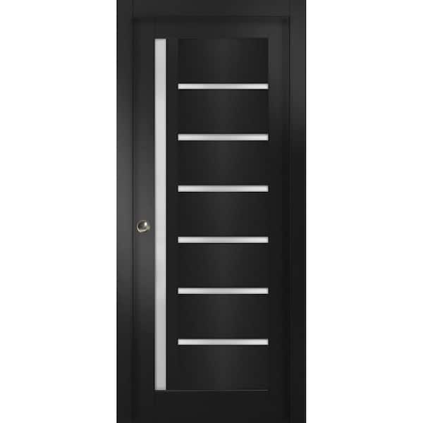 Sartodoors 30 in. x 80 in. 1 Panel Black Matte Finished Solid MDF Sliding Door with Hardware
