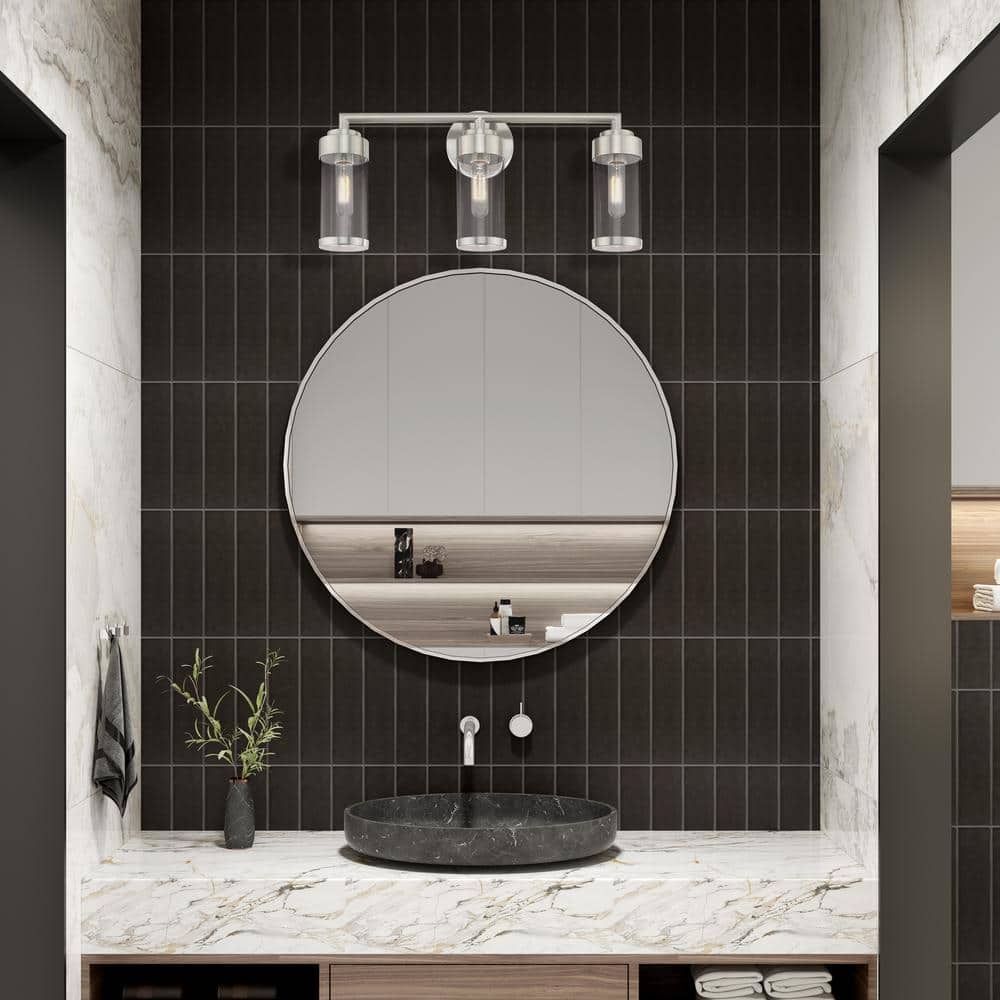 Hillcrest Brushed Nickel 3-Light Bath Vanity with Clear Glass