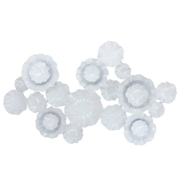 Classy Art Chic White Flowers Metal Mixed Media Wall Art