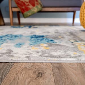 Transitional Distressed Modern Cream 2 ft. x 7 ft. Abstract Runner Rug