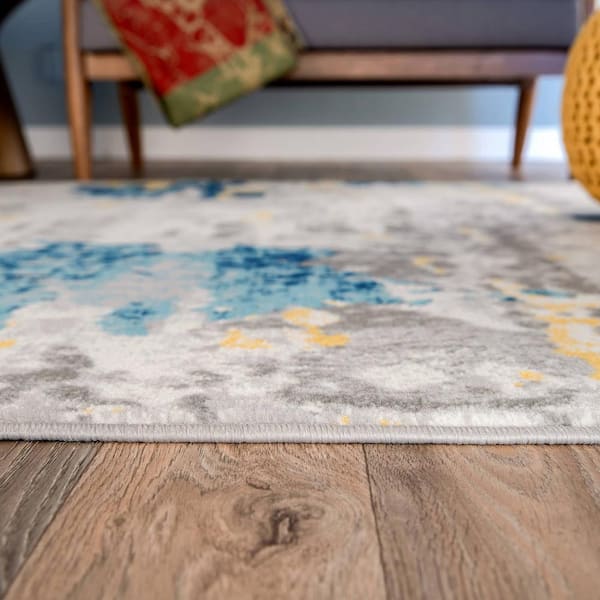Transitional Distressed Modern Cream 2 ft. x 7 ft. Abstract Runner Rug